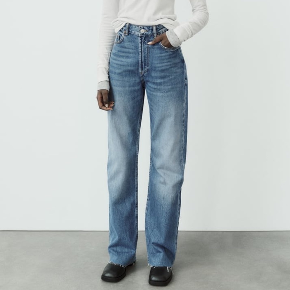 Zara Wide Leg High Rise Denim Pants
